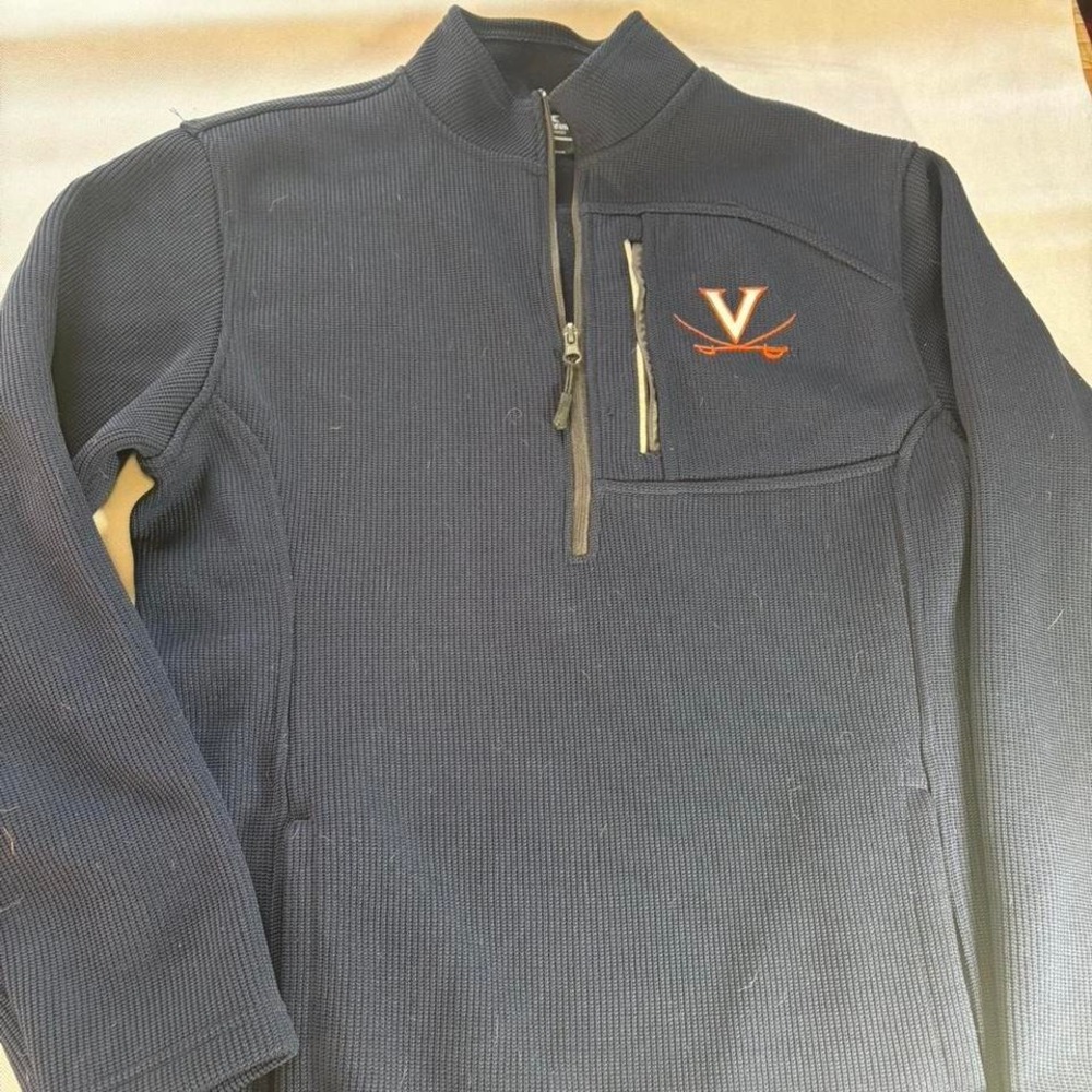 Colosseum Mens UVA Virginia Cavaliers Quarter Zip Pullover Navy Blue Waffle Knit